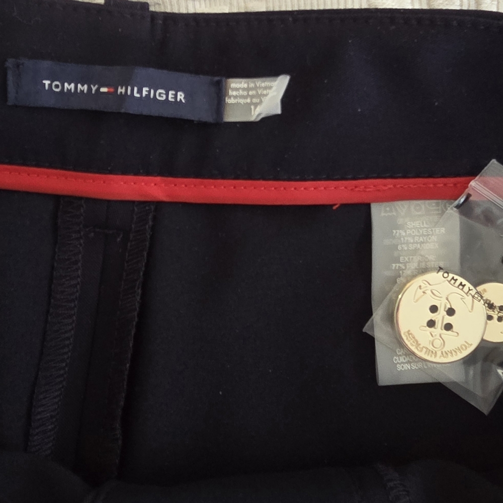 Tommy Hilfiger Dark Blue High Waist Shorts with Gold Buttons - Picture 2 of 2